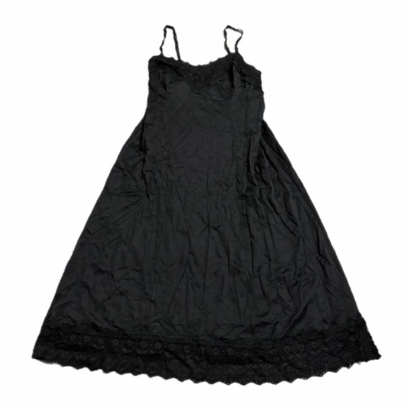 60s/70s European Vintage Charmor Silky & Lace Midi Slip Dress (Black) Size  M/L